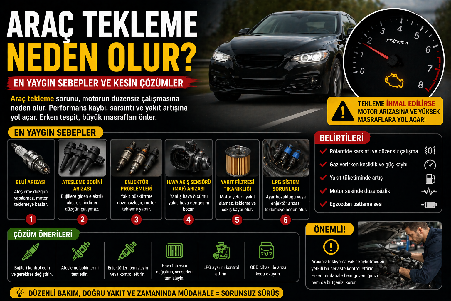 Araç Tekleme Neden Olur? En Yaygın Sebepler ve Kesin Çözümler (2026)
