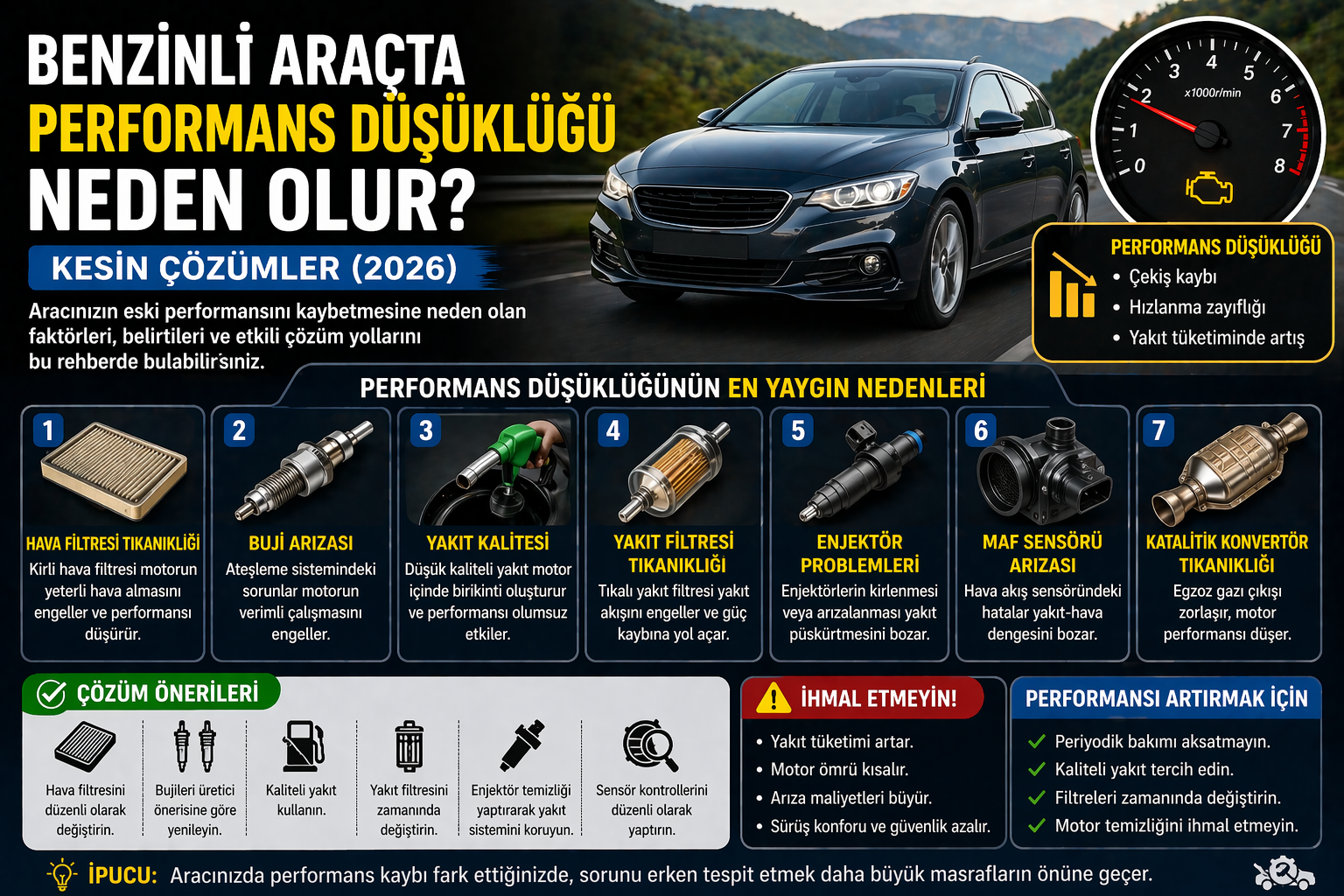 Benzinli Araçta Performans Düşüklüğü Neden Olur? Kesin Çözümler