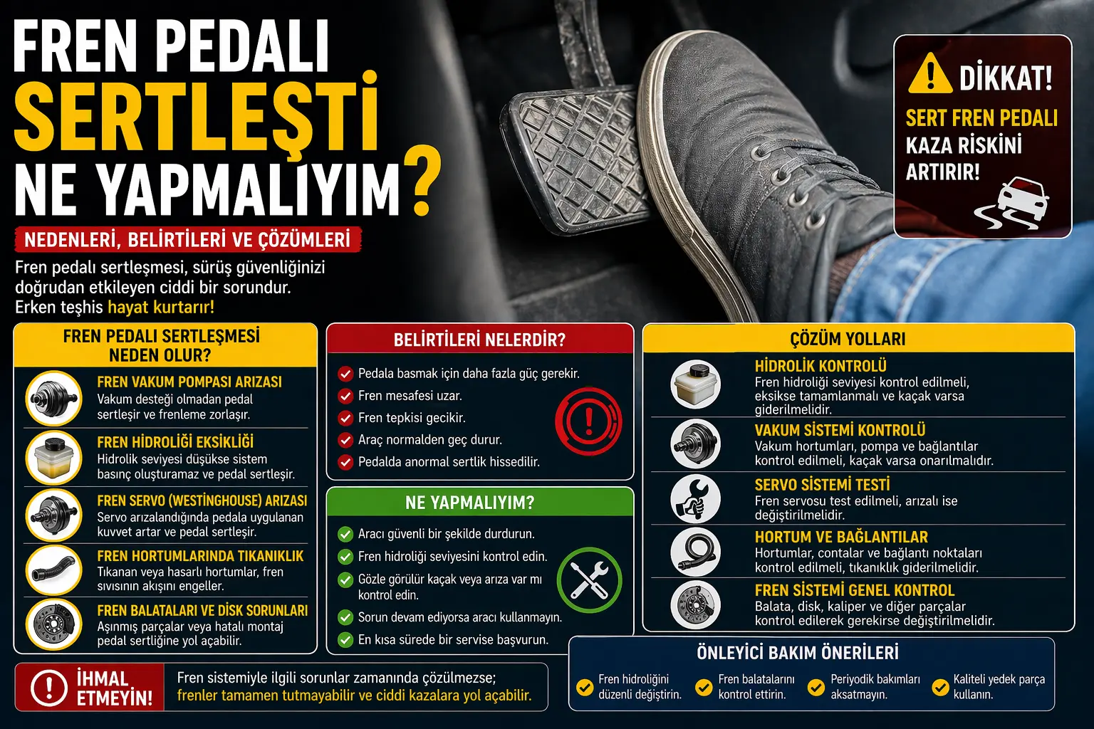 Fren Pedalı Sertleşti Ne Yapmalıyım? Nedenleri ve Kesin Çözümler