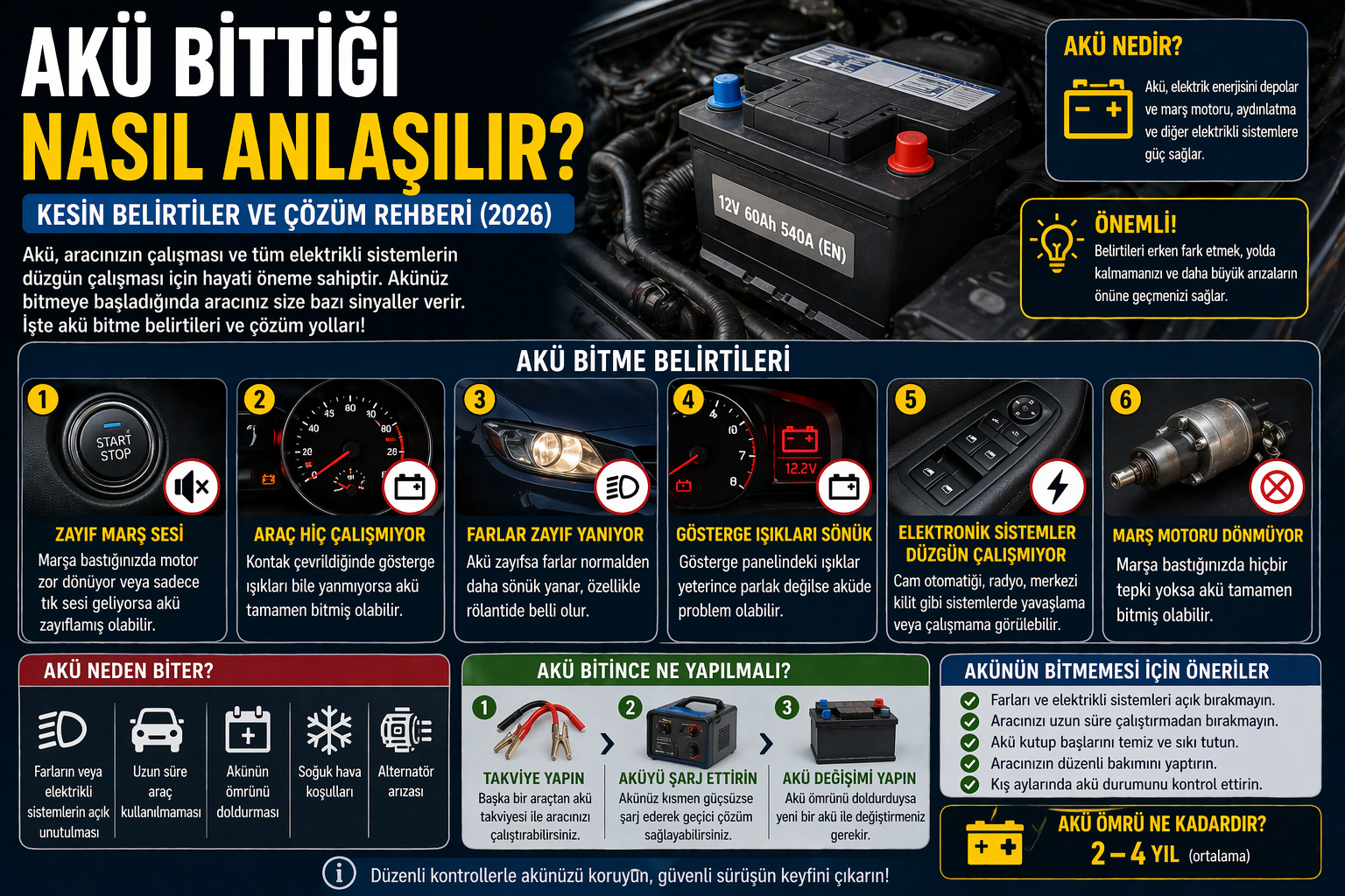 Akü Bittiği Nasıl Anlaşılır? Kesin Belirtiler ve Çözüm Rehberi