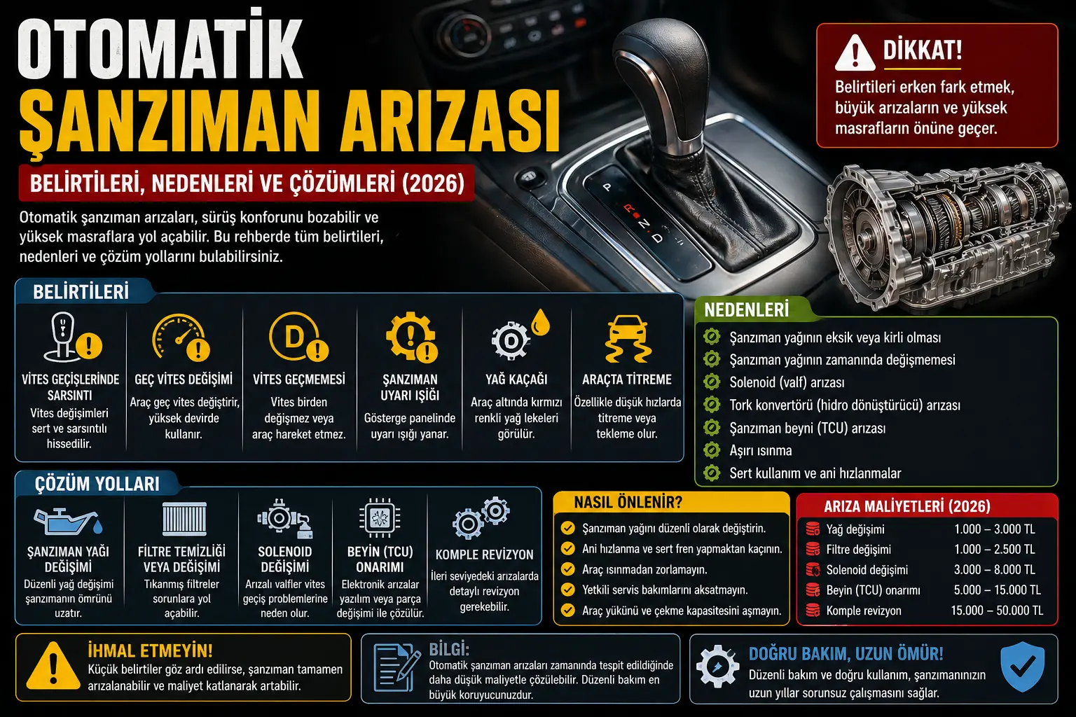 Otomatik Şanzıman Arızası Belirtileri ve Çözümleri (2026)