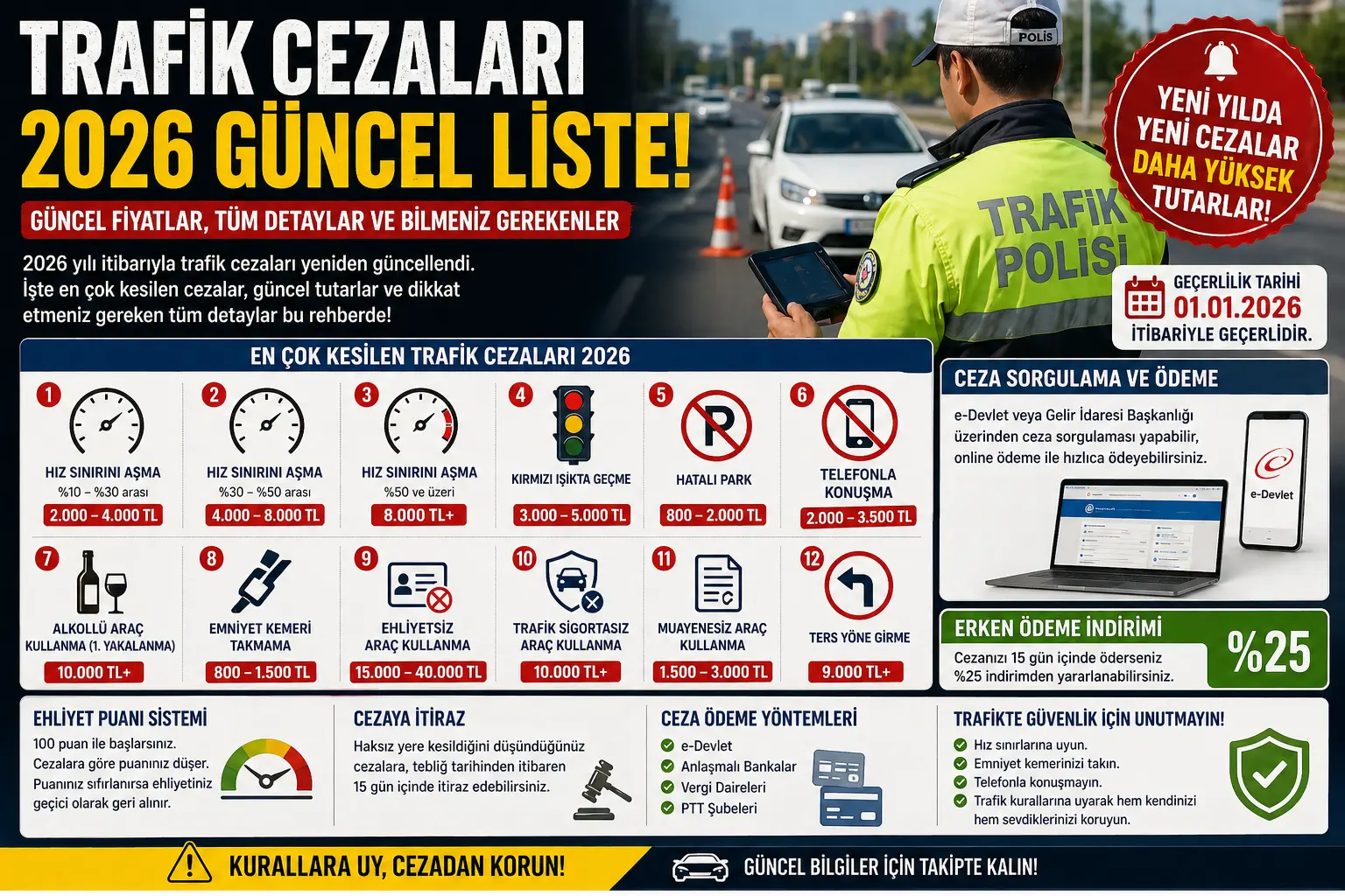 Trafik Cezaları 2026: Güncel Liste, Fiyatlar ve Tüm Detaylar