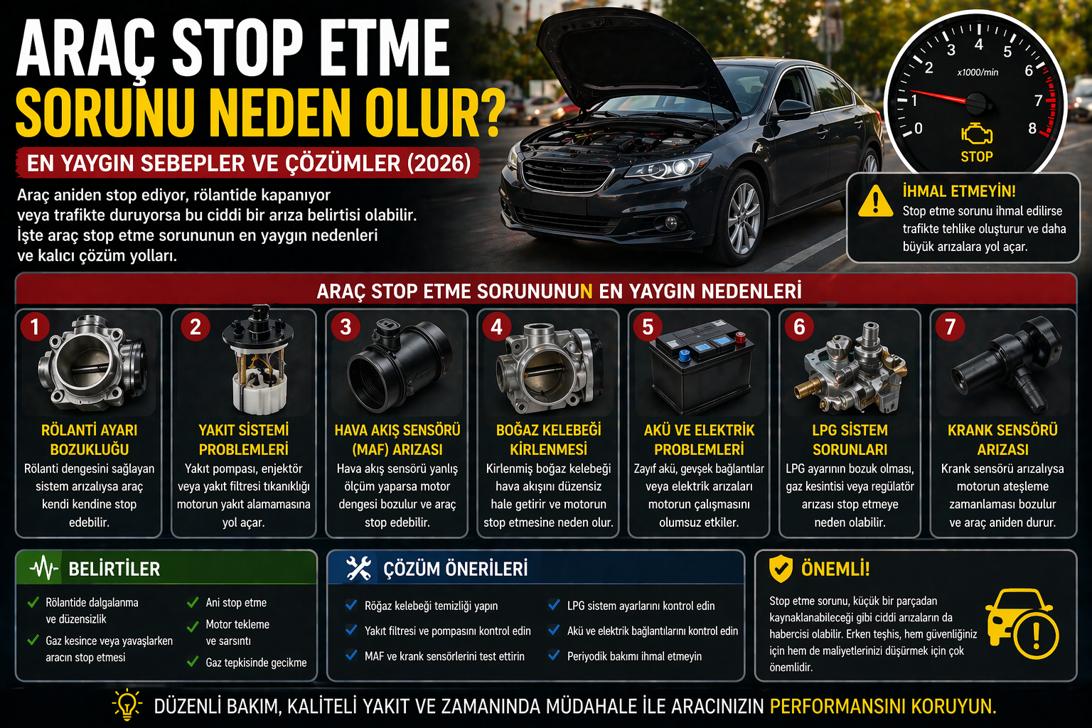 Araç Stop Etme Sorunu Neden Olur? En Yaygın Sebepler ve Çözümler