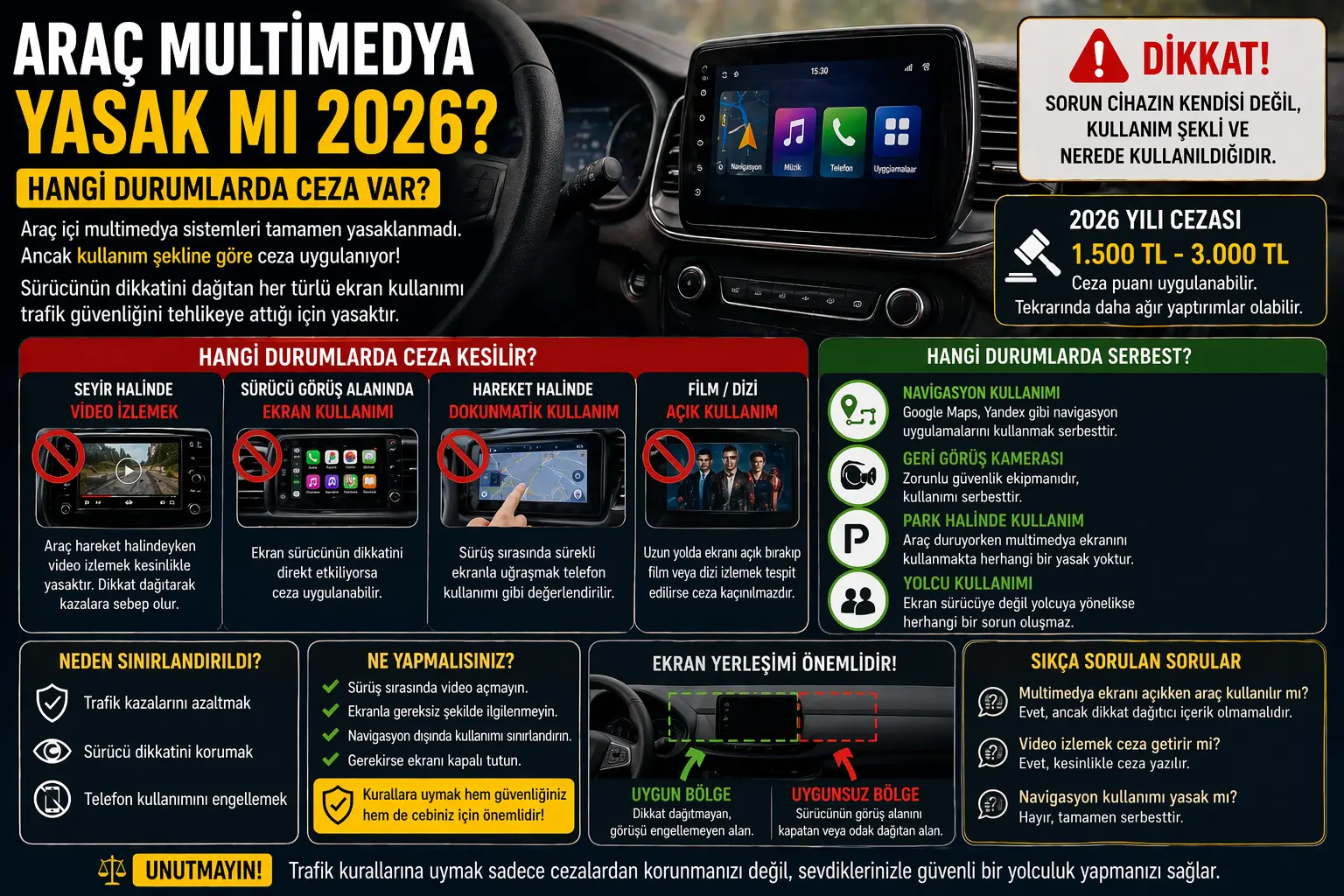 Araç Multimedya Yasak mı 2026? Hangi Durumlarda Ceza Var?