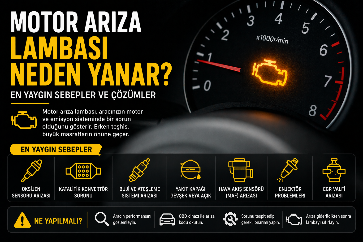 Motor Arıza Lambası Neden Yanar? En Yaygın Sebepler ve Çözümler (2026)