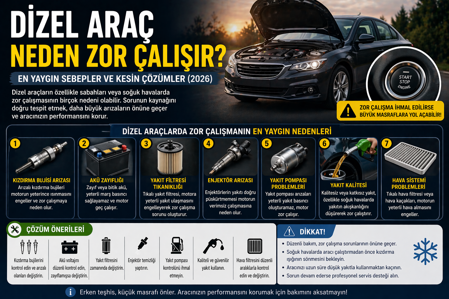 Dizel Araç Neden Zor Çalışır? En Yaygın Sebepler ve Kesin Çözümler (2026)