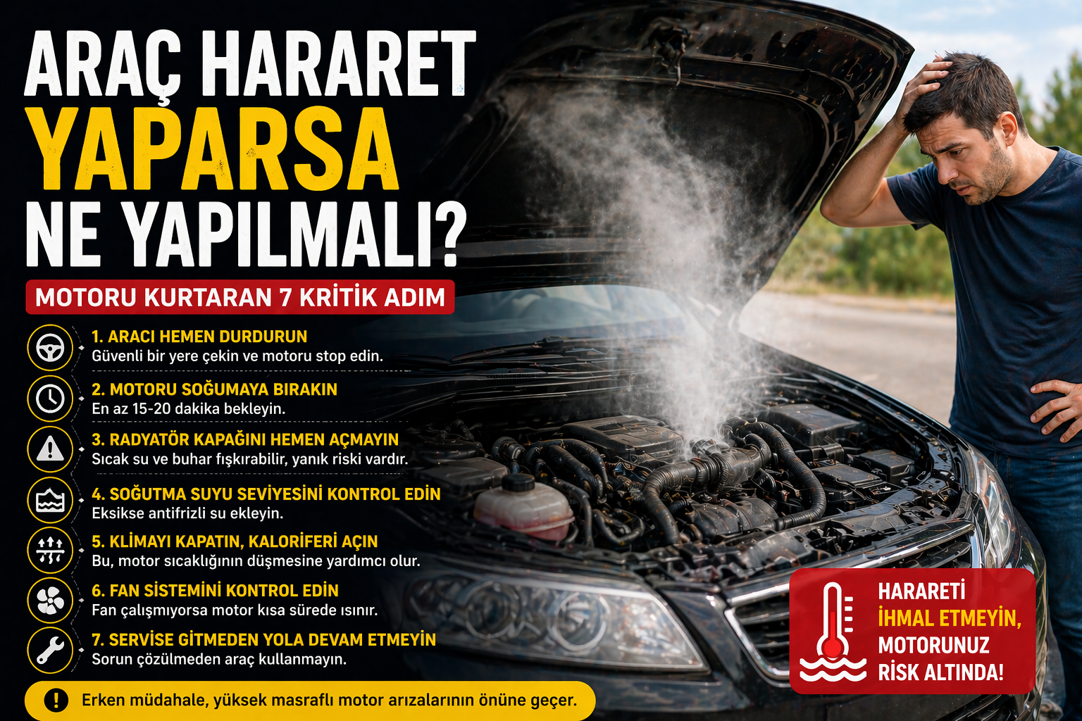 Araç Hararet Yaparsa Ne Yapılmalı? Motoru Kurtaran 7 Kritik Adım