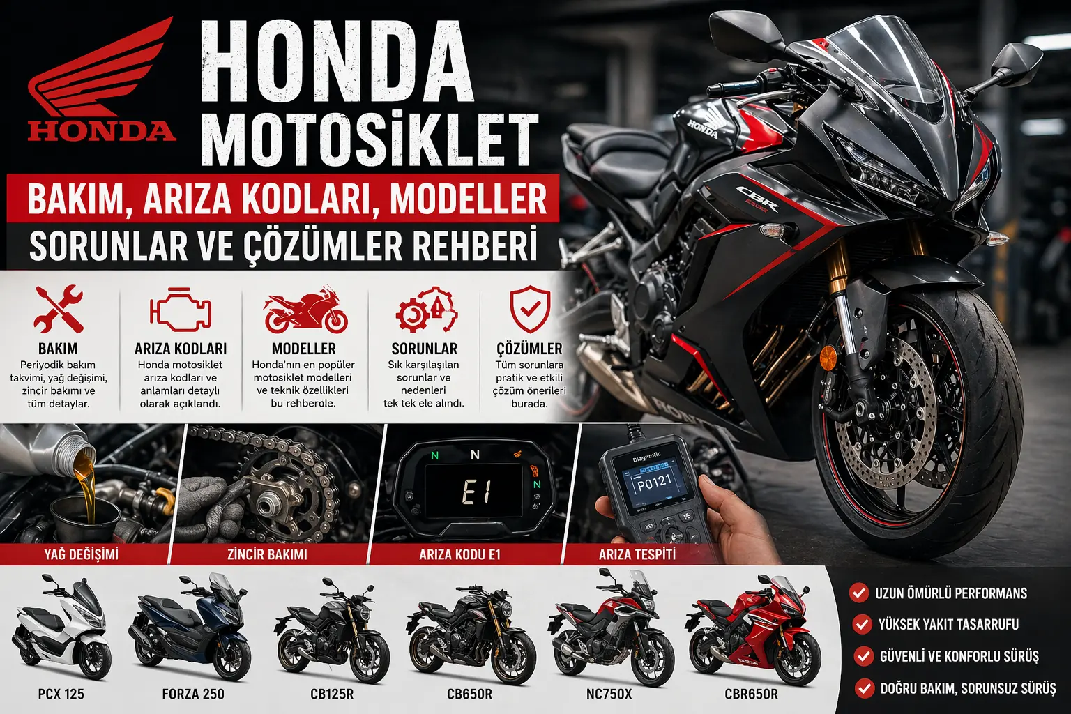 Honda Motosiklet Bakım, Arıza Kodları ve Modeller Rehberi (2026)